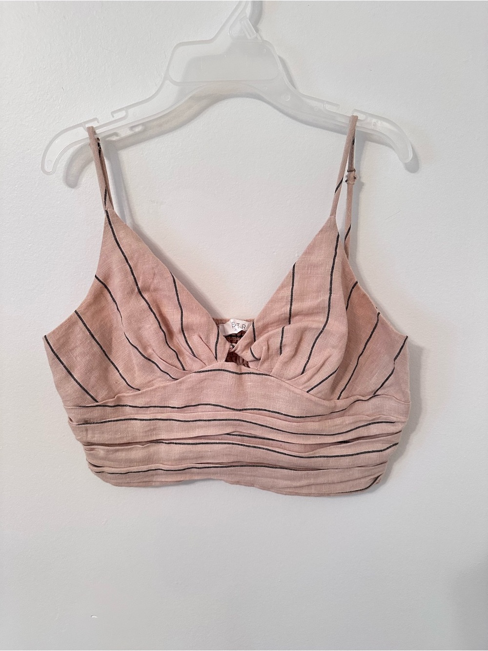 Astr Tan & Black Striped Ruched Crop Cami